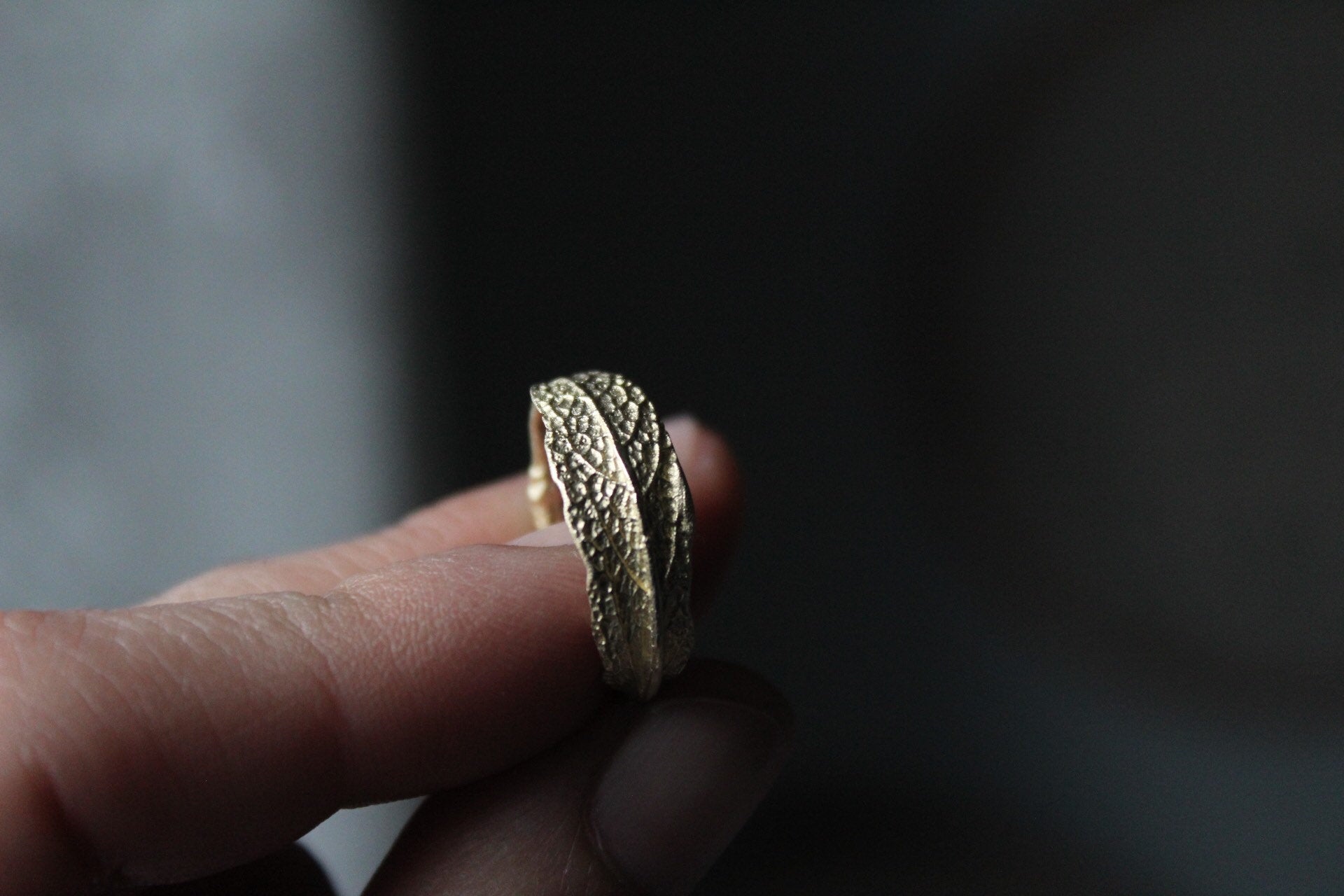 14K Gold Diamond Leaf Ring -